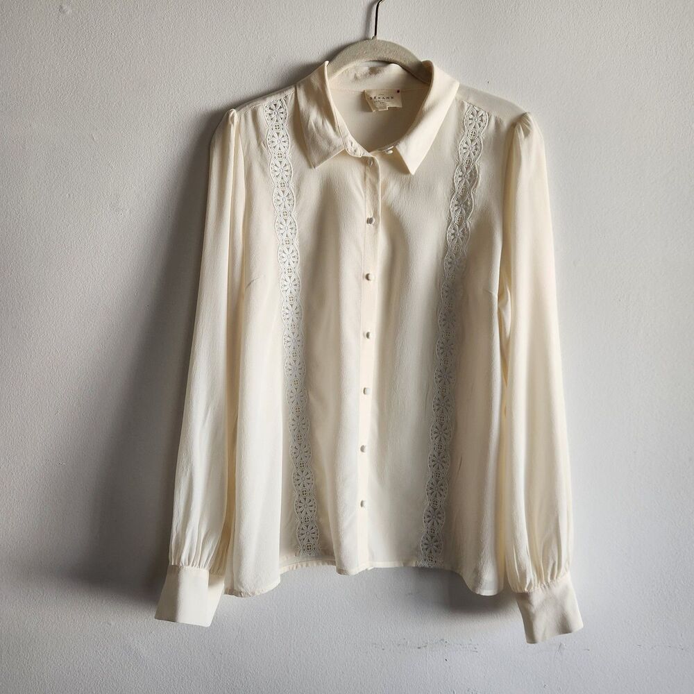 Sezane ivory lace quiet luxury edwardian blouse victorian Size 38 long sleeves